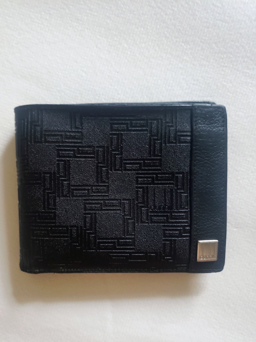 Dunhill Black Textured Bi-Fold Wallet with Metal Logo Accent